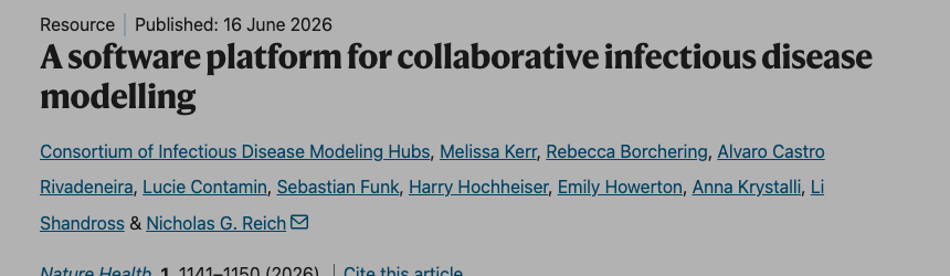 Header of the Nature Health article: A software platform for collaborative infectious disease modelling